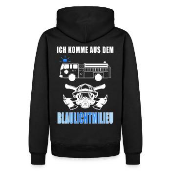 Ich komme aus dem Blaulichtmilieu Feuerwehr Spruch - Männer Premium Bio Hoodie - Schwarz - Hinten - Nico (187cm)