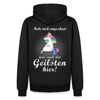 Einhorn die geilsten hier Geschenkidee Spruch - Männer Premium Bio Hoodie - Schwarz - Hinten - Nico (187cm)