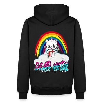 Death Metal Einhorn Katze mit Gitarre - Männer Premium Bio Hoodie - Schwarz - Hinten - Nico (187cm)