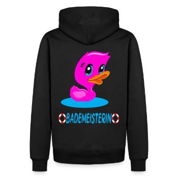 Bademeisterin Quietscheente - Männer Premium Bio Hoodie - Schwarz - Hinten - Nico (187cm)