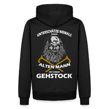 Alter Mann mit Gehstock witziger Spruch Geschenk - Männer Premium Bio Hoodie - Schwarz - Hinten - Nico (187cm)