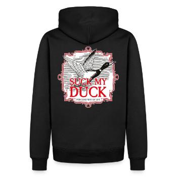 Suck My Duck - Périgord Life - Männer Premium Bio Hoodie - Schwarz - Hinten - Nico (187cm)