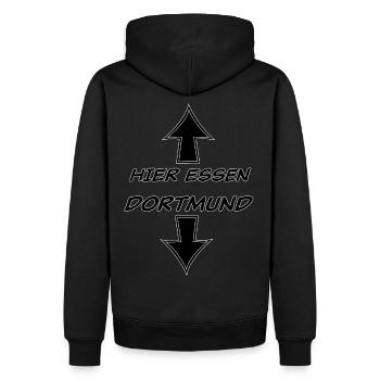 Hier Essen Dortmund - Männer Premium Bio Hoodie - Schwarz - Hinten - Nico (187cm)