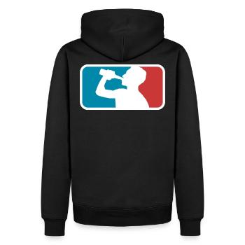 Bier - Vatertag - Männerabend - Alkoholism :O - Männer Premium Bio Hoodie - Schwarz - Hinten - Nico (187cm)