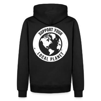 SUPPORT YOUR LOCAL PLANET - Männer Premium Bio Hoodie - Schwarz - Hinten - Nico (187cm)