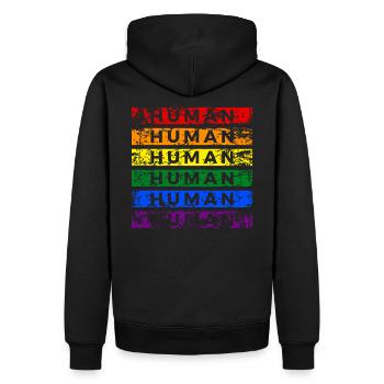 LGBT Human Mensch Regenbogen Geschenkidee - Männer Premium Bio Hoodie - Schwarz - Hinten - Nico (187cm)
