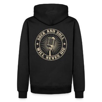 Mikrofon Rock And Roll Will Never Die Musik Sänger - Männer Premium Bio Hoodie - Schwarz - Hinten - Nico (187cm)