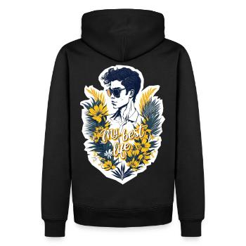 Mein bestes Leben - Männer Premium Bio Hoodie - Schwarz - Hinten - Nico (187cm)