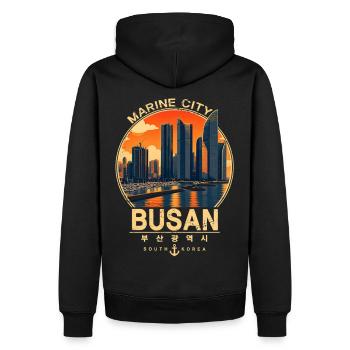 Busan Marine City Vintage Korea Design - Männer Premium Bio Hoodie - Schwarz - Hinten - Nico (187cm)