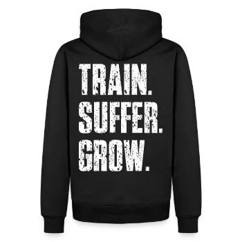 Devise Train Suffer, Grow Grunge - White - Sweat à capuche Premium bio Homme - noir - Dos - Nico (187cm)