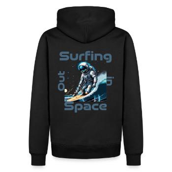 Surfing out in Space - Men’s Premium Organic Hoodie - black - Back - Nico (187cm)