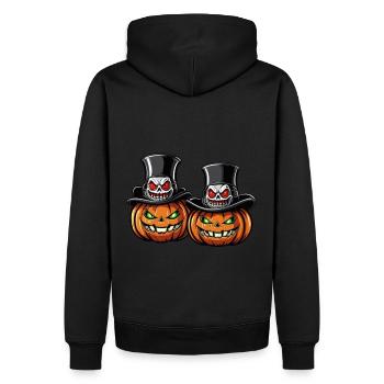 Deux citrouilles d’Halloween souriantes avec des chapeaux haut-de-forme - Sweat à capuche Premium bio Homme - noir - Dos - Nico (187cm)