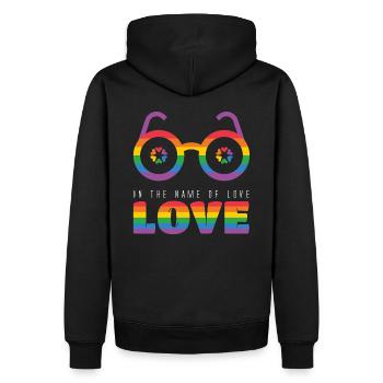 LGBT Brille In the Name of Love Spruch Sprüche - Männer Premium Bio Hoodie - Schwarz - Hinten - Nico (187cm)