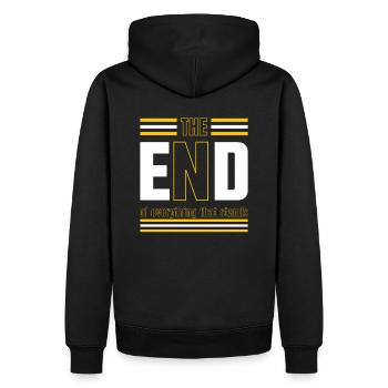 The End Coole Sprüche Texte Statement - Männer Premium Bio Hoodie - Schwarz - Hinten - Nico (187cm)