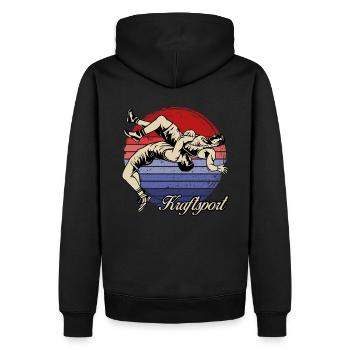 Retro Ringen Ringer Kampfsport Kraftsport - Männer Premium Bio Hoodie - Schwarz - Hinten - Nico (187cm)