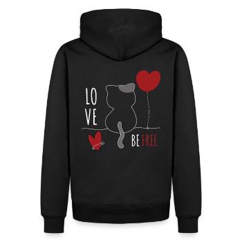 Katze mit Herz Katzenliebe Tierliebe Katzen - Männer Premium Bio Hoodie - Schwarz - Hinten - Nico (187cm)