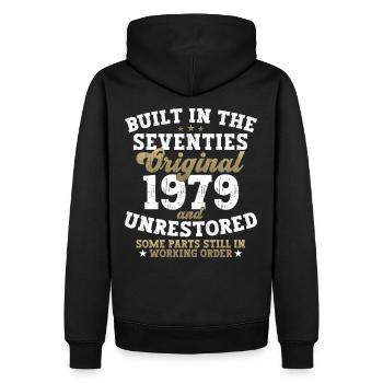 Built in the seventies 1979 44. Geburtstag Herren - Männer Premium Bio Hoodie - Schwarz - Hinten - Nico (187cm)