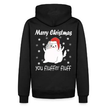Merry Christmas Funny Mean Finger Cat Ugly - Men’s Premium Organic Hoodie - black - Back - Nico (187cm)