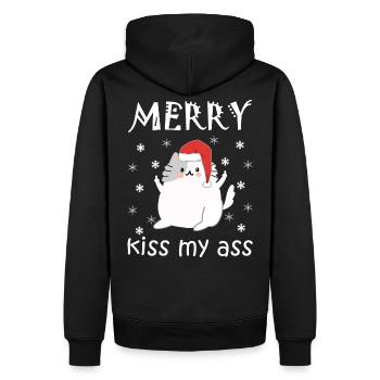 Merry Kiss My Ass Anti Christmas Ugly Christmas - Men’s Premium Organic Hoodie - black - Back - Nico (187cm)