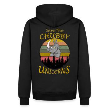 Vintage Retro Save The Chubby Unicorns Rhinoceros - Men’s Premium Organic Hoodie - black - Back - Nico (187cm)
