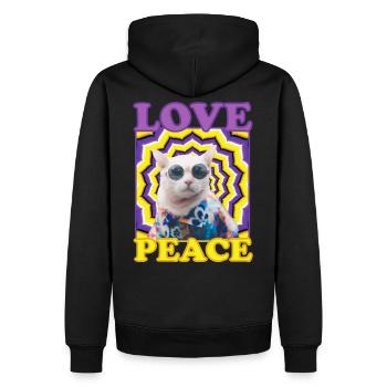Love Peace Hippie Cat Drugs Optical Illusion - Men’s Premium Organic Hoodie - black - Back - Nico (187cm)