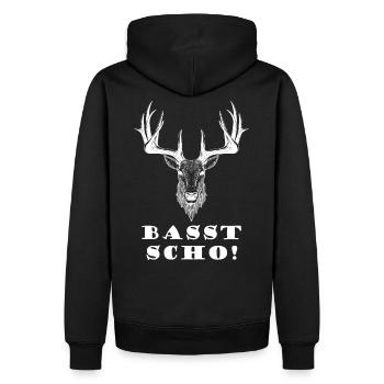 Basst Scho! Bayern Elch Hirsch Bayrisch - Männer Premium Bio Hoodie - Schwarz - Hinten - Nico (187cm)