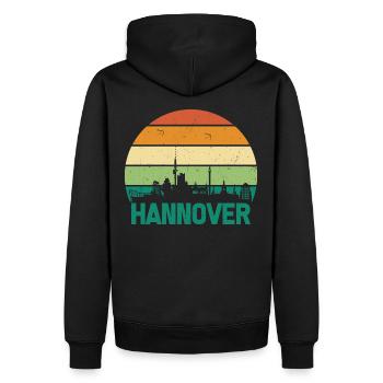 Hannover Skyline Retro Stadt - Männer Premium Bio Hoodie - Schwarz - Hinten - Nico (187cm)