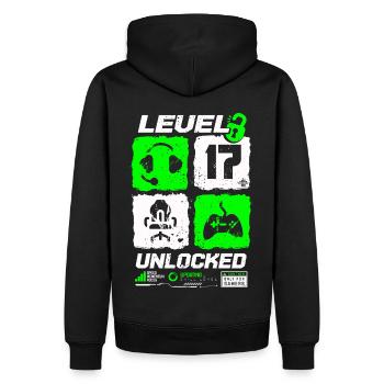 Niveau débloqué Gamer Anniversaire 17 ans - Sweat à capuche Premium bio Homme - noir - Dos - Nico (187cm)