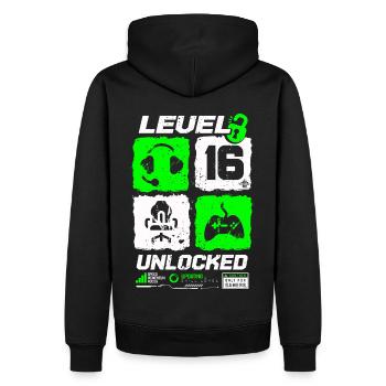 Niveau débloqué Gamer Anniversaire 16 ans - Sweat à capuche Premium bio Homme - noir - Dos - Nico (187cm)