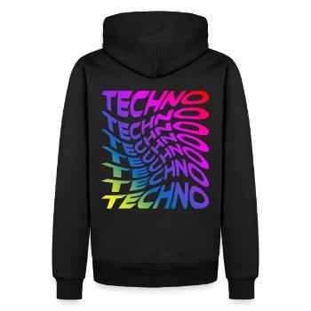 Trippy Techno Regenbogen - Männer Premium Bio Hoodie - Schwarz - Hinten - Nico (187cm)