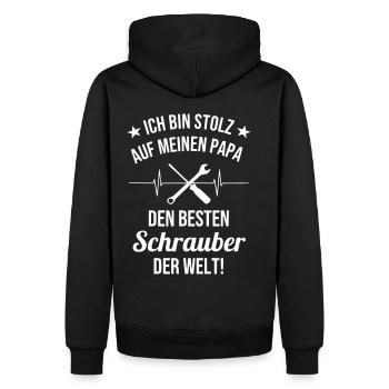 Ich bin stolz auf meinen Papa den besten Schrauber - Männer Premium Bio Hoodie - Schwarz - Hinten - Nico (187cm)