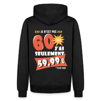 60 ans anniversaire humour 60e anniversaire - Sweat à capuche Premium bio Homme - noir - Dos - Nico (187cm)