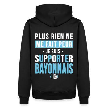 Rugby Bayonne cadeau supporter bayonnais - Sweat à capuche Premium bio Homme - noir - Dos - Nico (187cm)