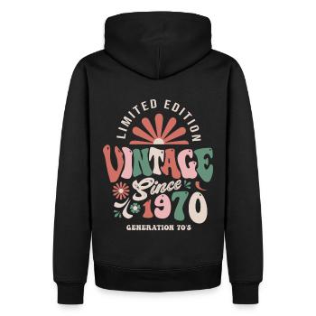 1970 Anniversaire 1970 vintage - Sweat à capuche Premium bio Homme - noir - Dos - Nico (187cm)