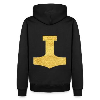 Mjölnir Schutzsymbol Mjölnir Thors Hammer - Männer Premium Bio Hoodie - Schwarz - Hinten - Nico (187cm)