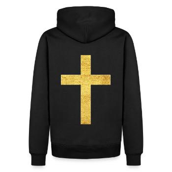 Croix chrétienne symbole de foi et de protection - Sweat à capuche Premium bio Homme - noir - Dos - Nico (187cm)