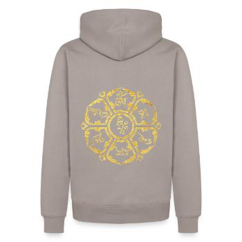 Om Mani Padme Hum Spirituelles Schutzmantra - Männer Premium Bio Hoodie - Taupe - Hinten - Nico (187cm)
