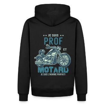 motard le meilleur prof le meilleur professeur - Sweat à capuche Premium bio Homme - noir - Dos - Nico (187cm)