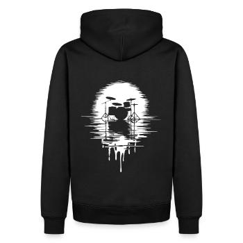 Drumset Silhouette Schlagzeug mit Spiegelung - Männer Premium Bio Hoodie - Schwarz - Hinten - Nico (187cm)