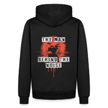 Mann hinter dem Lärm lustiges Schlagzeugermotiv - Männer Premium Bio Hoodie - Schwarz - Hinten - Nico (187cm)