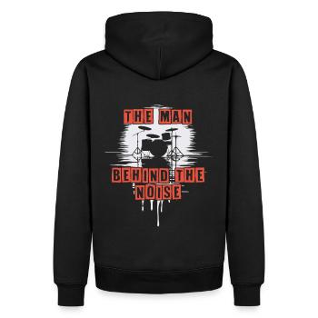 Mann hinter dem Lärm lustiges Schlagzeugermotiv - Männer Premium Bio Hoodie - Schwarz - Hinten - Nico (187cm)