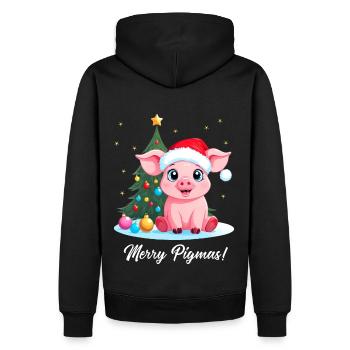 Cochon Noël fermier Joyeux Pigmas - Sweat à capuche Premium bio Homme - noir - Dos - Nico (187cm)