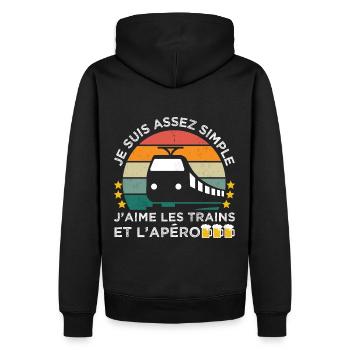 J' aime les trains et l' apéro humour cheminot - Sweat à capuche Premium bio Homme - noir - Dos - Nico (187cm)