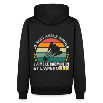 J' aime le badminton et l' apéro cadeau vintage - Sweat à capuche Premium bio Homme - noir - Dos - Nico (187cm)