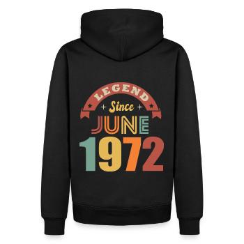 Anniversaire legende né en juin 1972 - Sweat à capuche Premium bio Homme - noir - Dos - Nico (187cm)