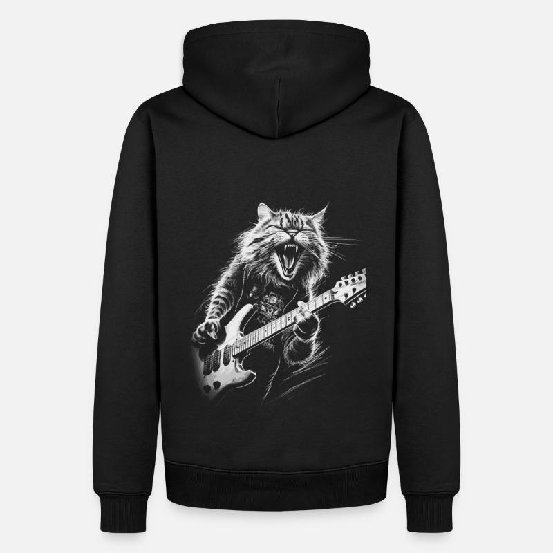Chat Rock Guitariste - Sweat à capuche Premium bio Homme - noir
