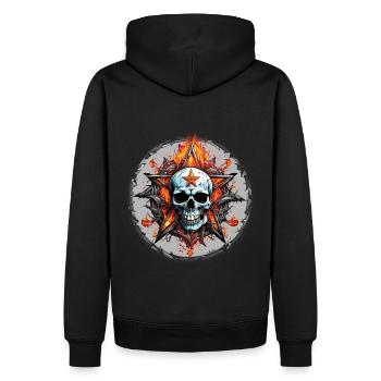 Schädel und Pentagramm Flammen im Kreis - Männer Premium Bio Hoodie - Schwarz - Hinten - Nico (187cm)
