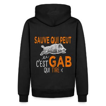 c'est Gab qui tire Humour Chaseur Gabriel Gabin - Sweat à capuche Premium bio Homme - noir - Dos - Nico (187cm)