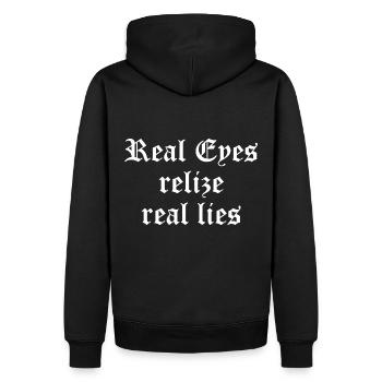 Real eyes relize real lies - Männer Premium Bio Hoodie - Schwarz - Hinten - Nico (187cm)