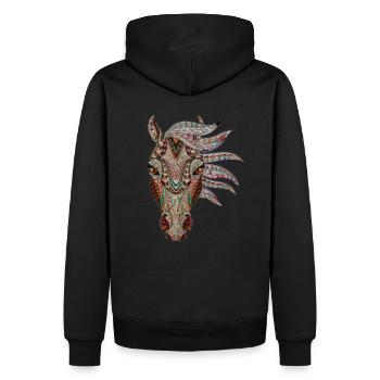 Horse head design logo - Men’s Premium Organic Hoodie - black - Back - Nico (187cm)